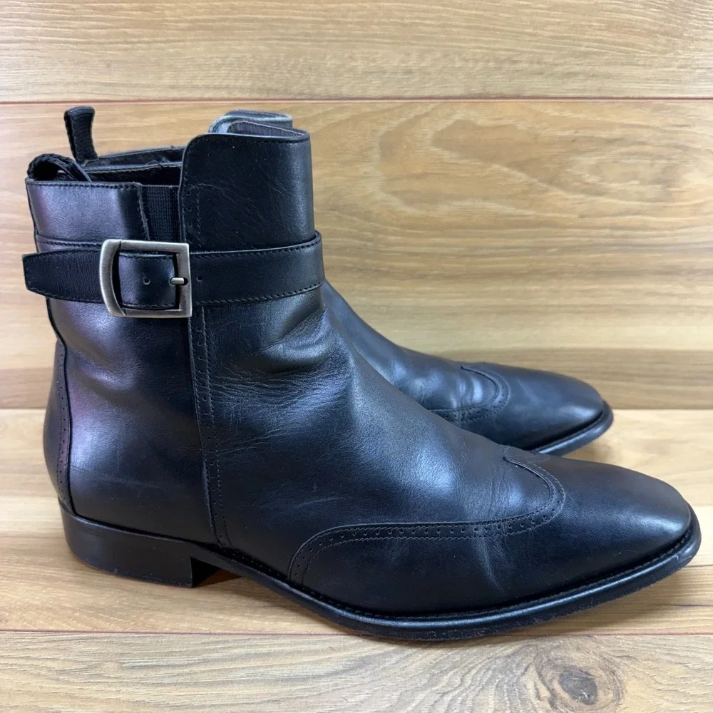 Johnston & Murphy Collection Wingtip Boots 9.5 M Black Leather Zipper Square Toe